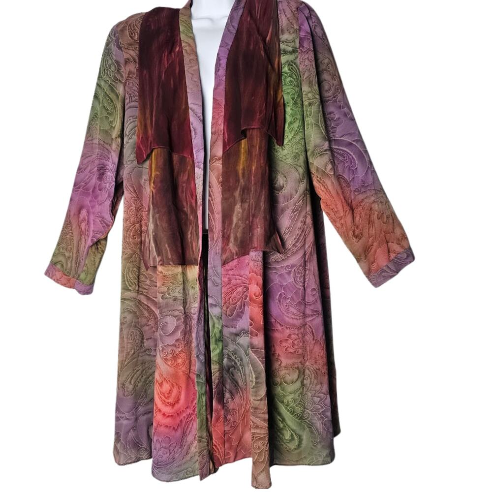 Vintage Maggie Shepherd Paisley Kimono Jacket M Multicolor Boho Duster 80s Beach
